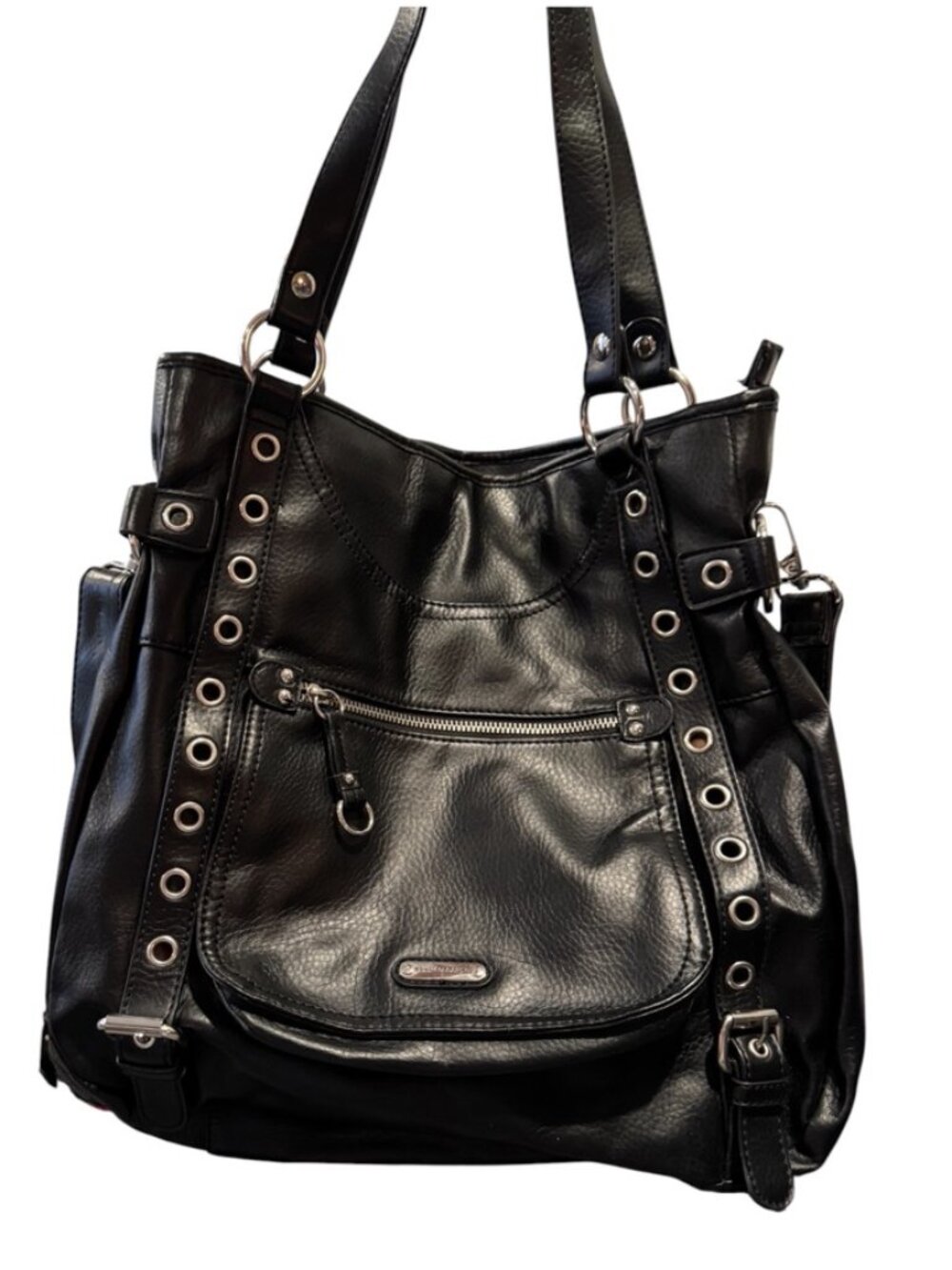 Franco Sarto Black Vegan Leather Moto Hobo Shoulder Bag Crossbody w Coin Purse - Picture 3 of 6